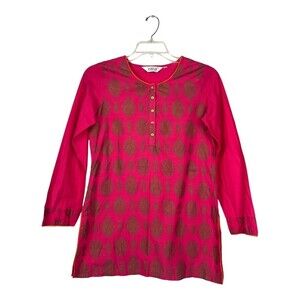 Biba Tunic Womens Blouse Indian Size XS EU Size 36 Pink Geometric Style Boho